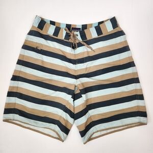 Patagonia Mens Striped Single Zip Pocket Spell Out Wavefarer Board Shorts 33